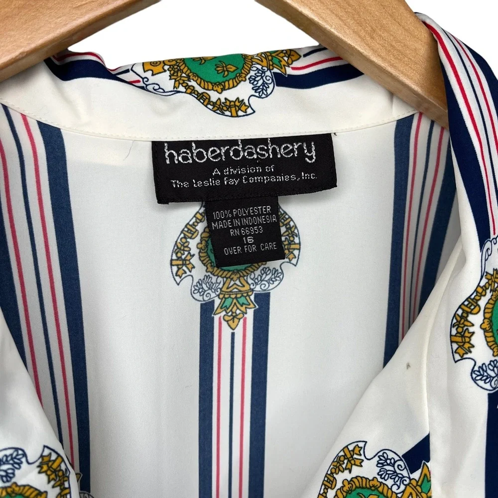 Haberdashery stripe with crest detail button down Blouse Sz 16 - Picture 5 of 5